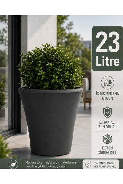 Beton Görünümlü Plastik Çiçek Saksısı 38 Cm 23 Litre