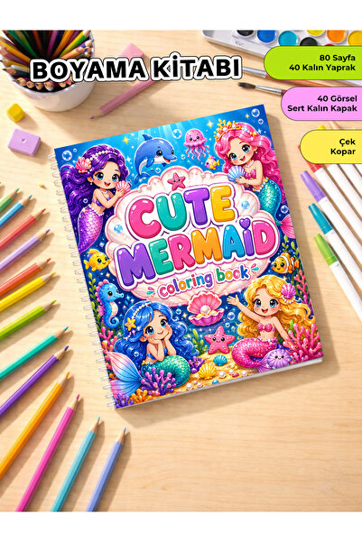 metafortoys Cute Mermaid Boyama Kitabı – 24x20 cm I 40 Görsel I Çocuklar ve Y...