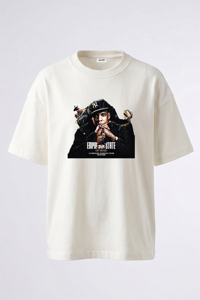 Anetos Λευκό μπλουζάκι με στάμπα Jay Z Design σε μεγάλο μέγεθος