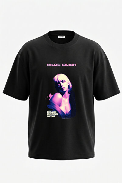 Anetos Μπλουζάκι Billie Eilish_2 με στάμπα σχεδίου, μαύρο, υπερμεγέθη