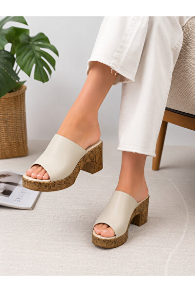 Trendline Trendy Women's Beige Platform Slippers with Wedge Heels