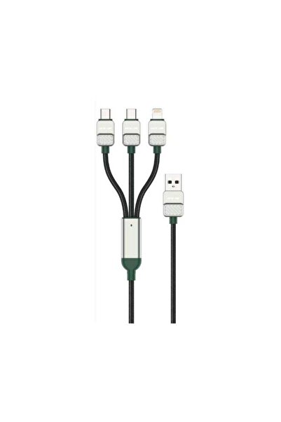 Green Lion 3-in-1 Braided Electroplated Cable with 1.2m Cable Length, USB-A t...