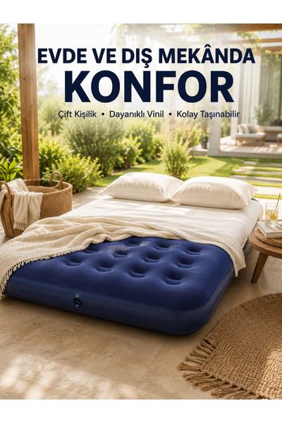 teknodayım Comfortable Double Inflatable Mattress with Flocked Surface and Du...