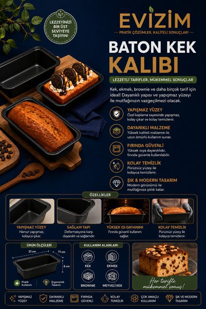 Evizim Non-Stick Baton Cake and Bread Mold Carbon Steel Baking Mold