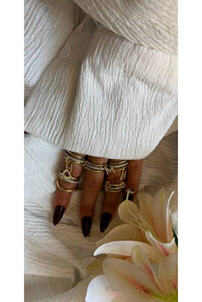 MonCheriAccessoire 14K Altın Kaplama Spinelli Harf Detaylı Yüzük