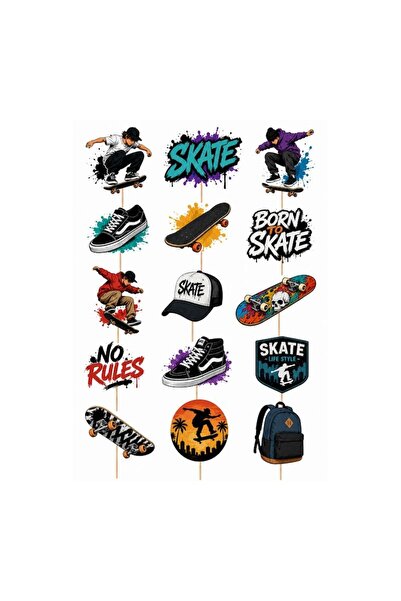 DecoParty Set de decorațiuni pentru tort – Tematică BORN TO SKATE, 15 piese, ...