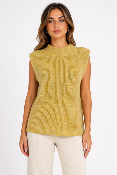 Neden Tekstil Women's Knitwear Sleeveless Sweater - Mustard Yellow