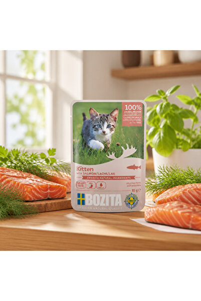 Bozita Somon Etli Tahılsız Sos İçinde Parça Etli Yaş Yavru Kedi Maması 85 g -...