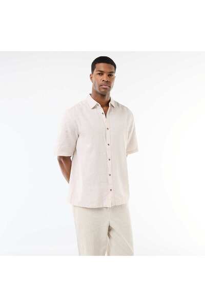 KIABI Short-Sleeved Linen-Blend Shirt ECRU