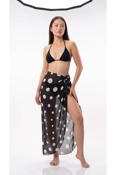 Eight Fashion Γυναικείο μακρύ παρεό παραλίας με μαύρο και άσπρο πουά σχέδιο