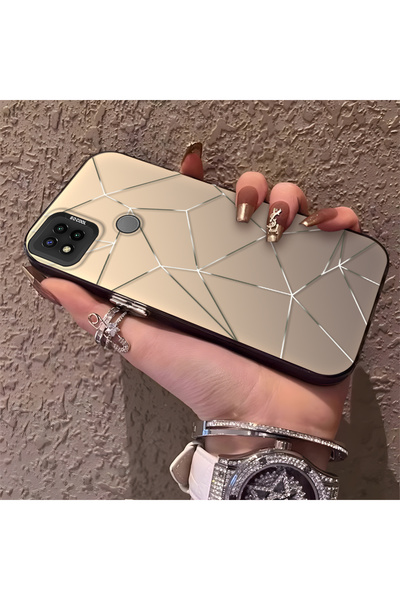 SLIMFELT Redmi 9C/10A Uyumlu şık geometrik çizgi baskılı sert kılıf, yükselti...