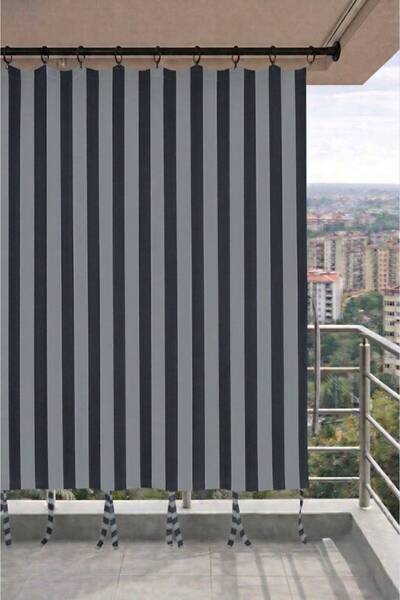 SHY TEKSTİL Antrasit-Gri balkon perdesi halkalı bağcıklı suya dayanıklı dış m...