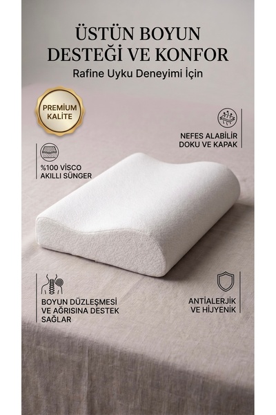 VİSCOHAPPY Ortopedik %100 Visco Boyun Yastığı 32x50x12 cm Boyun Düzleşmesine ...