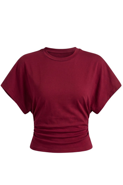 GENIUS STORE Women's Bat Sleeve Blouse Basic Waist-Seat Crop Blouse