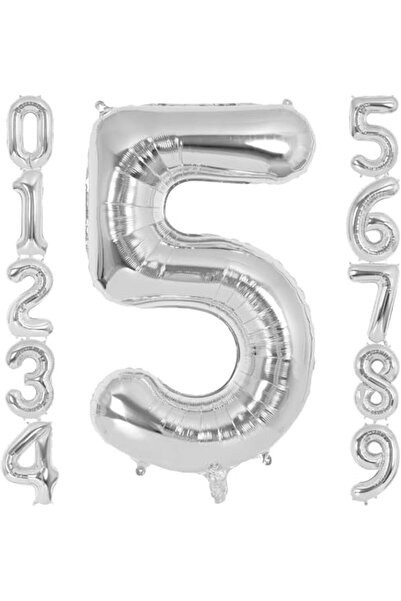 Yıldızan Xesha 5 Number Birthday Balloon Age Day Silver Color Flying Balloon ...