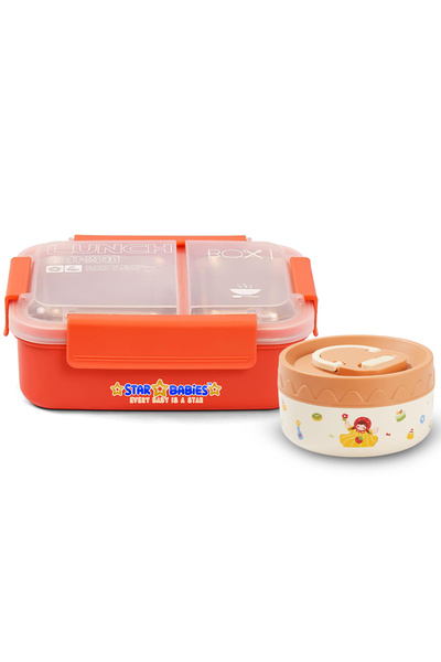 STAR BABiES Stainless Steel Lunch Box With Compartment and Coordinating Round...