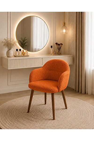 Yuems home Teddy Kumaş Makyaj Sandalyesi Gürgen Ahşap Ayaklı Modern Berjer (T...