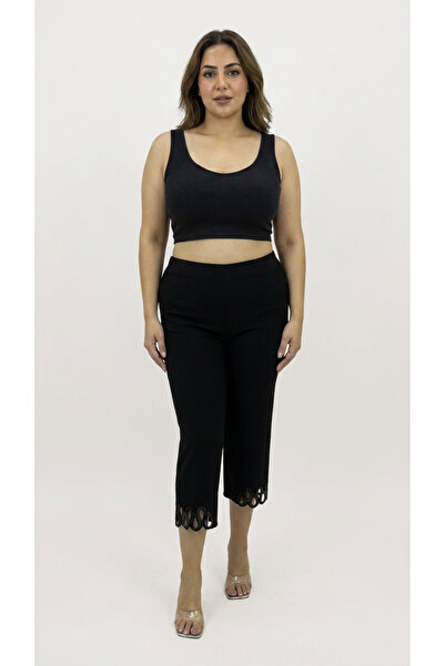 Ramelya Plus Size Lycra Women's Capri Pants with Elastic Waist and Embroidere...