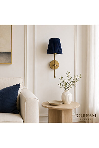 KorFam Lacivert Keten Şerit Kumaş Başlık Kablosuz Pilli Aplik