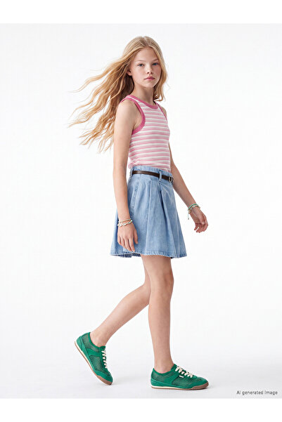 LC Waikiki Nevavm Pleated Girls' Jean Shorts Skirt with a Difference