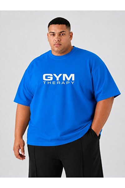 ZAVIXO Large Size Men's Oversize Gym Therapy Printed Crew Neck T-Shirt