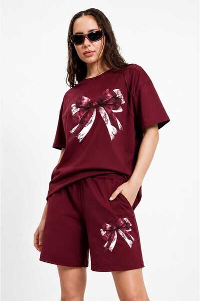 ZAVIXO Women's Bow Printed Shorts Set with Oversized Short Sleeve T-Shirt and...