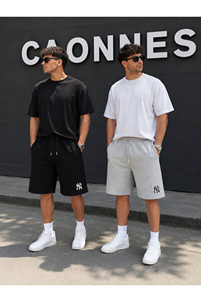 CAONNES 2-Pack Ny Printed Shorts for Men (Black-Grey) Summer Shorts Comfortab...