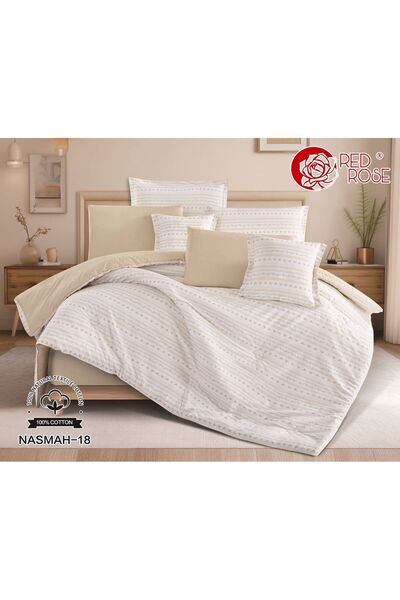 Red Rose مفرش سرير قطن 100%-نفرين 8 قطع -بارد ناعم فاخر -قياس 230*250