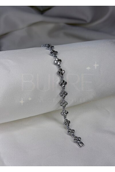 stainles steel Paslanmaz Çelik Silver Zirkon Taşlı Yonca Bileklik
