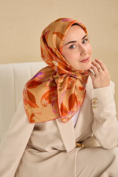 Silk Home وشاح حرير تويلي بلون برتقالي مائي 90x90