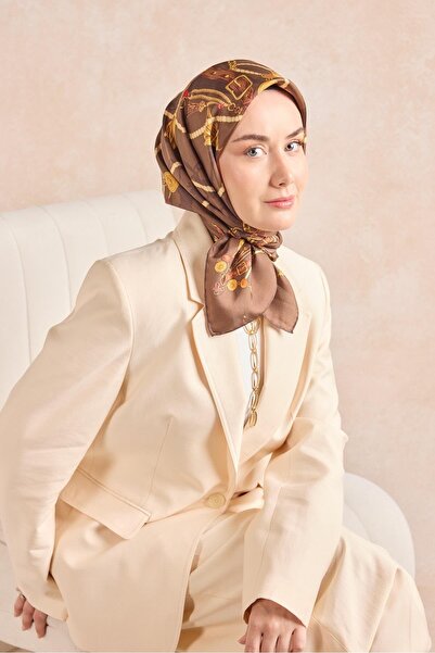 Silk Home Twill Silk Detailed Belt Scarf Brown 90X90