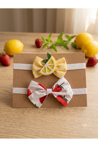 Panowill Design Kız Bebek Limon Keçeli ve Çilek Desenli Saç Bandı Seti-Kartlı Ürün