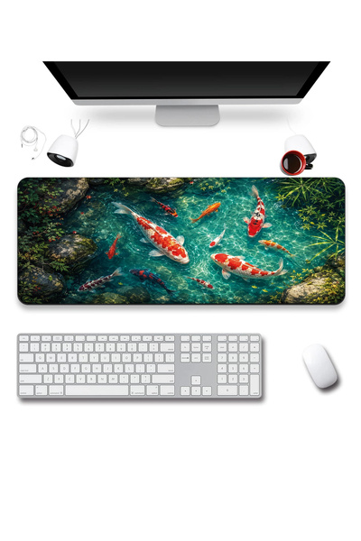 SonicTouch Keyboard Mousepad 40X90Cm Turquoise Koi Lake Seamless Smooth Liqui...