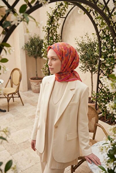 Silk Home وشاح ناعم بنمط ميلودي برتقالي وردي 90x90