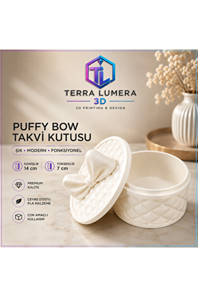 Puffy Bow Fiyonk Kapaklı Takı Kutusu 14x14x7 cm