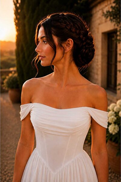 Elorya Bloom Liza Straplez Drape Detaylı Kırık Beyaz Şifon Nikah, Söz ve Dış ...