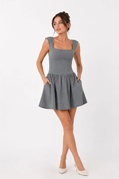 Beruflic Premium Sleeveless Square Neck Pocketed Flared Mini Dress