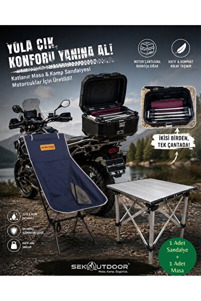 Sekoutdoor Motosiklet Katlanır masa ve sandalye seti Sk01SetLuxLacivert1