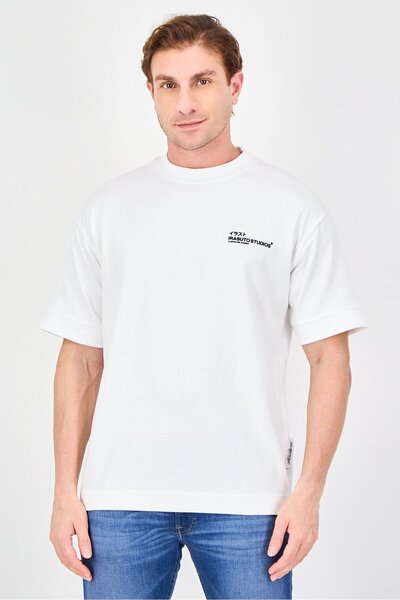 Irasuto Studios Men Crew Neck Short Sleeve Brand Logo T-Shirt, White