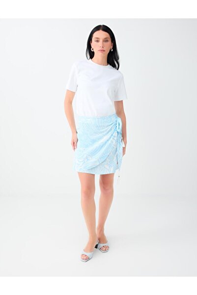 Jimmy Key Light Blue Side Tie Patterned High Waist Skirt