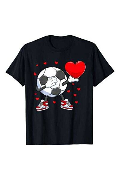 9JY Dabbing Soccer Heart Valentine's Day Football Player Gift T-Shirt, 220g P...