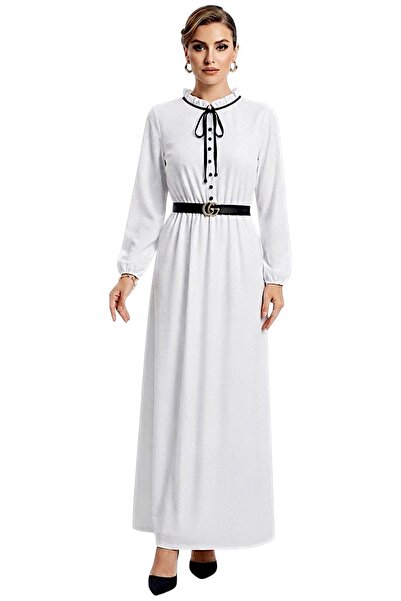 NO BRAND Women's Elegant Long Sleeve Maxi White Dress.