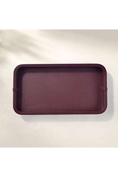 Qua Home Marta Dekoratif Deri Tepsi Bordo 35x19x3 Cm