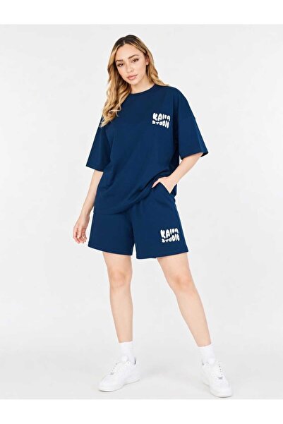 ZAVIXO Women's Kaira Studio Printed 100% Cotton Oversize Shorts 2-Piece Set C...
