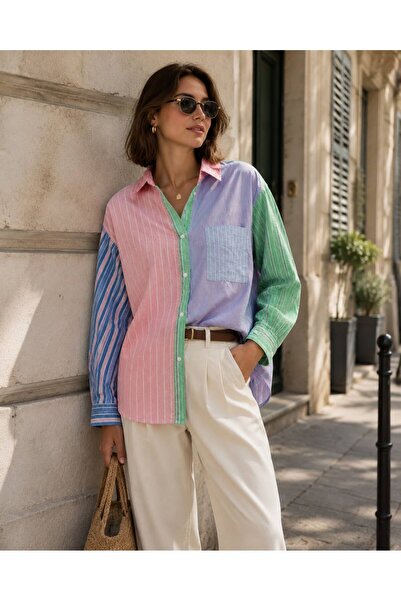 Lavanta Tekstil Design Colored Striped Shirt