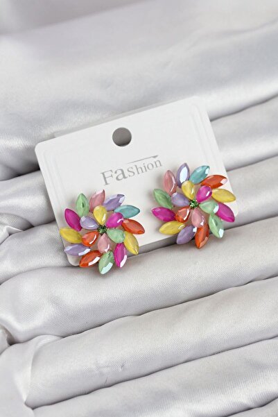norsary Mixed Color Crystal Stone Flower Model Women's Earrings