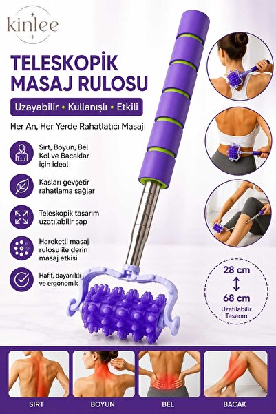 Kinlee Teleskopik Masaj Rulosu Uzatılabilir Saplı El Tipi Vücut Masaj Aleti S...