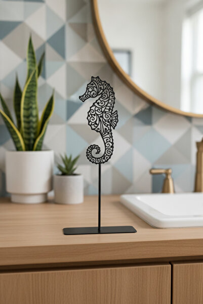 Denizatı Heykeli Metal Dekorasyon Objesi 18 cm Siyah Metal Masaüstü Dekoratif Obje