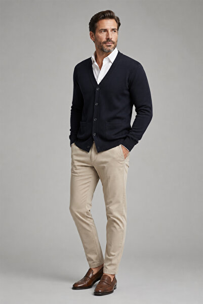 Beyome Men's 100% Cotton V-Neck Buttoned Cardigan-Sweater with Side Pockets, ...
