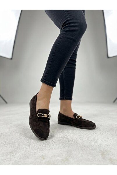 Rüya Shoes حذاء باليه من الجلد الطبيعي مع نعل طبي وإبزيم ذهبي من جلد الغزال